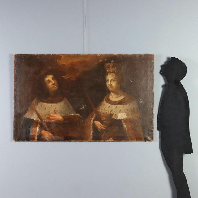 Oil on canvas. A half-length portrait of a royal couple, wearing ermine robes and holding scepters, is depicted. Both are...