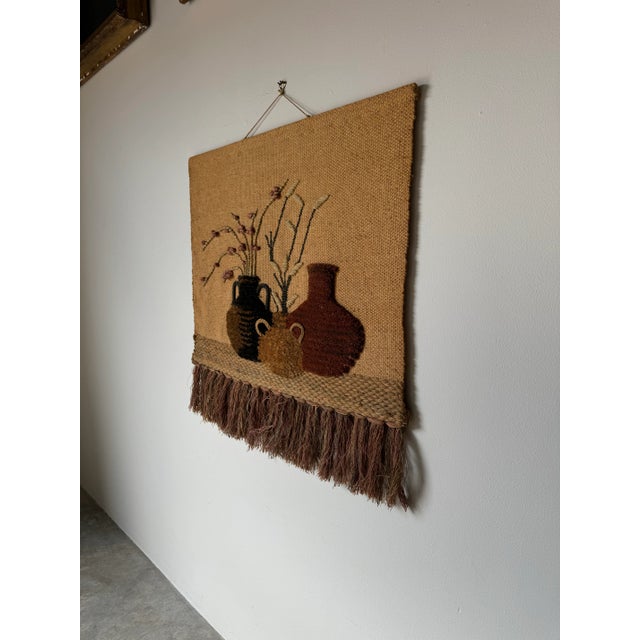 1980's Vintage Organic Boho-Chic Mixed Media Fiber Art Wall Hanging Tapestry For Sale - Image 4 of 9
