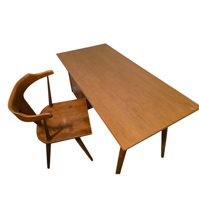 Mid Century Modern Paul McCobb Writing Desk With Custom Glass Top and Original Chair- 3 Pieces For Sale - Image 9 of 11