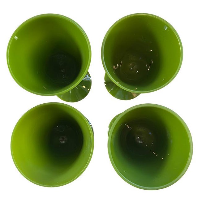 Portieux Vallerysthal 1930s–1950s Hand-Blown Green Goblets Attributed to Portieux Vallerystahl- Set of 4 For Sale - Image 4 of 8