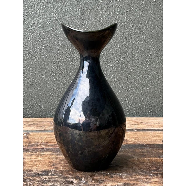 Ceramic Vintage Black Glazed Ceramic Vase For Sale - Image 7 of 12