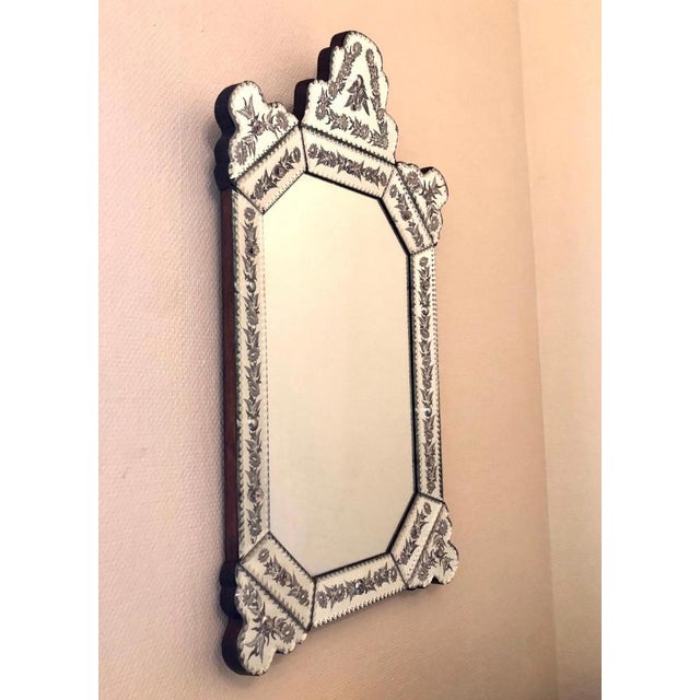 Vintage Venetian Crystal Mirror with Engravings and Beveled Edges, 1920s For Sale - Image 3 of 11