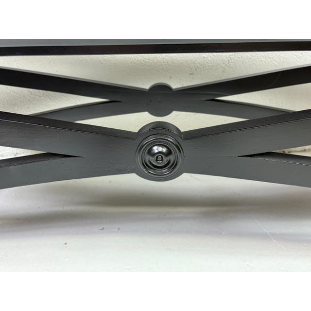 This is a mid century vintage empire inspired newly upholstered bench. This bench has been newly upholstered with a black...