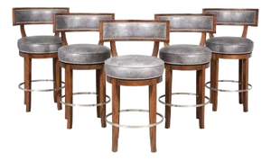 Set of Five Soane Barstools in Blue Leather