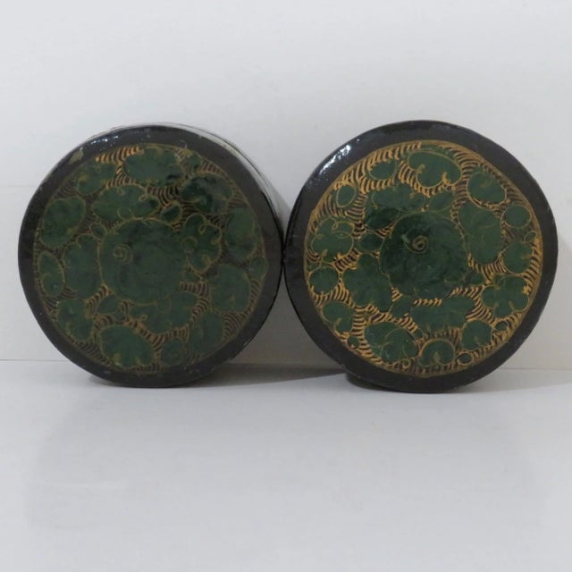 Handmade papier-mâché decorative trinket boxes from Kashmir, by artist Ganemede, from The Bund-Srinagar region. The small...