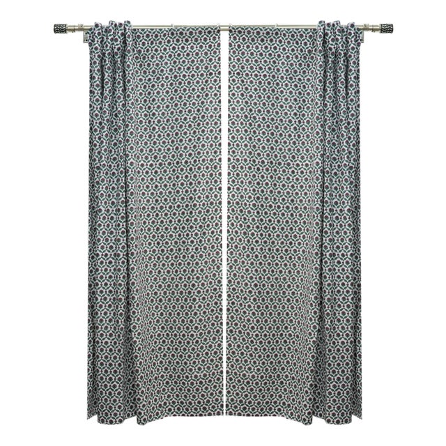 Shehnaz Handcrafted Block Print Curtain in Viscose Coloured Linen Elegant Design Size-54"Wx96"L For Sale