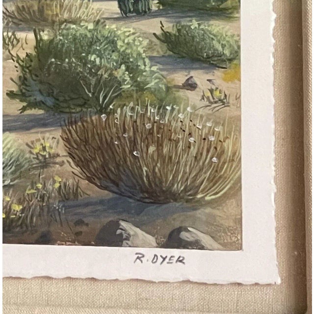 Desert Landscape with Mountains and Cacti Fine Art Monoprint “Distant Peaks” by R. Dyer For Sale In West Palm - Image 6 of 9