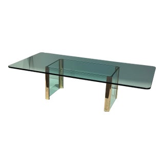 1970s Leon Rosen for Pace Collection Glass and Brass Coffee Table For Sale