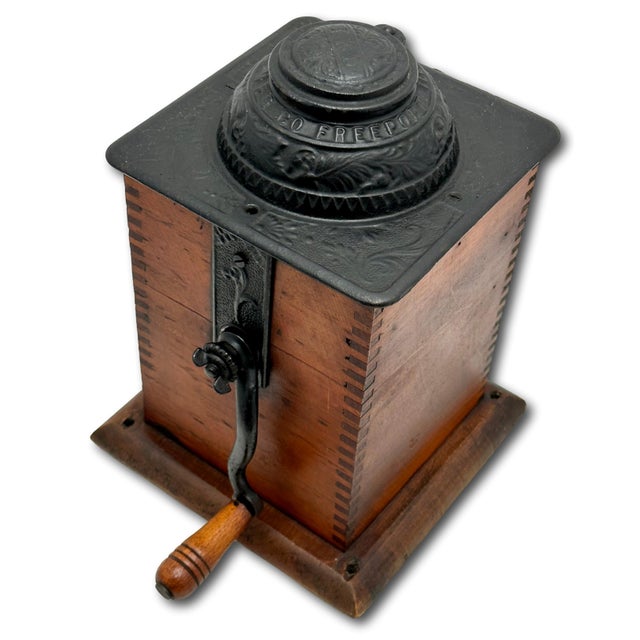 Unusual Antique American Cast Iron & Wood Hand Crank Coffee Grinder - Circa Late 19th Century For Sale - Image 13 of 18