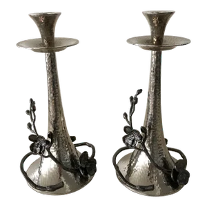 Michael Aram Black Orchid Hammered Polished Candlesticks- a Pair