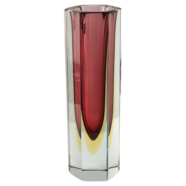 Red Murano Glass Faceted Sommerso Vase by Mandruzzato, 1960s For Sale - Image 8 of 8