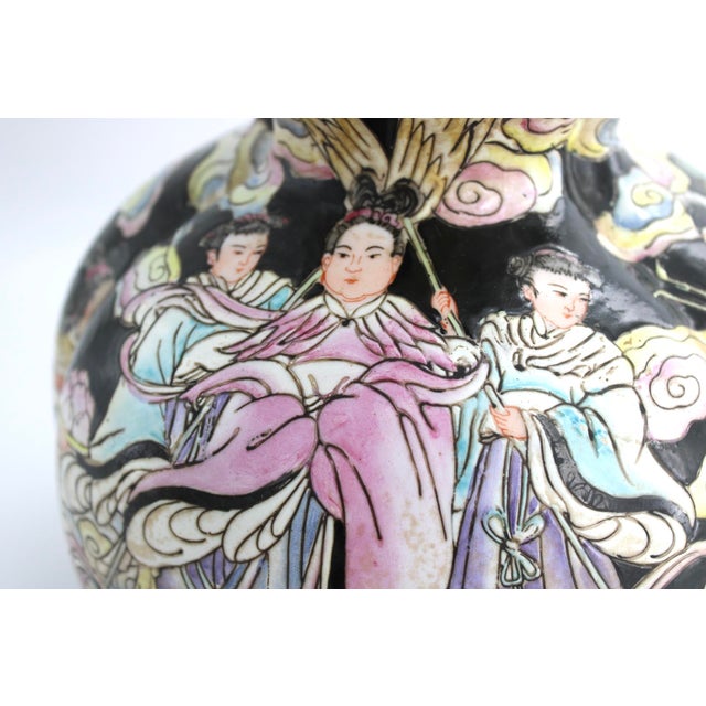 Ceramic Antique Chinese Famille Noir Porcelain Vase, Double Gourd Shape, Qing Dynsty 15" For Sale - Image 7 of 13