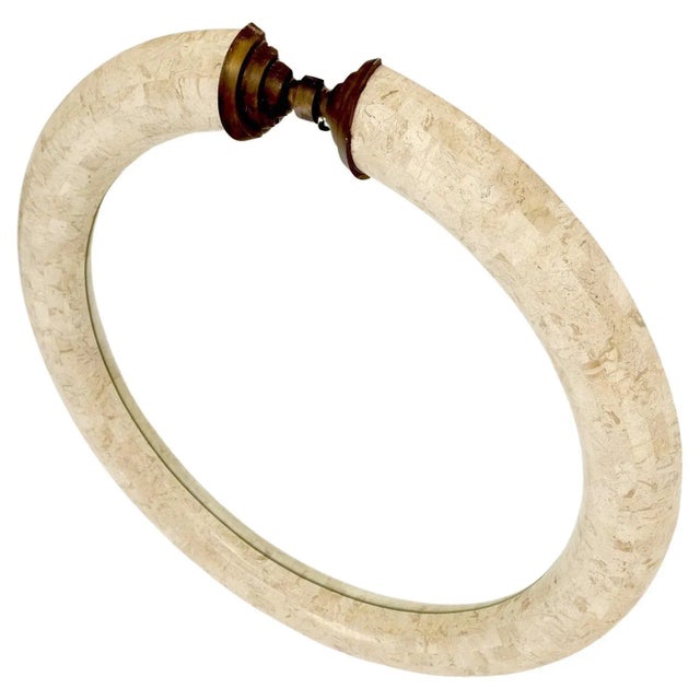 Brass & Tessellated stone veneers ring shape frame round wall mirror mint!