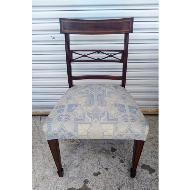 These chairs are custom made. They used a very choice mahogany. The back splatt is inlaid with a beautiful satinwood. The...