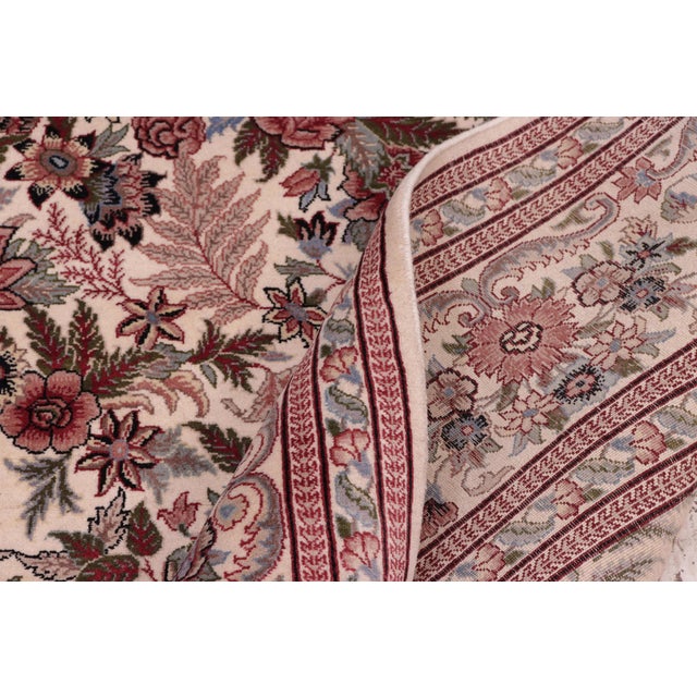 Textile Shabby Chic Floral 1990's Pak-Persian Ivory/Ivory Wool Rug - 8'0'' X 9'0'' For Sale - Image 7 of 9