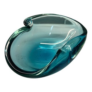Vintage Murano Teal Glass Bowl For Sale