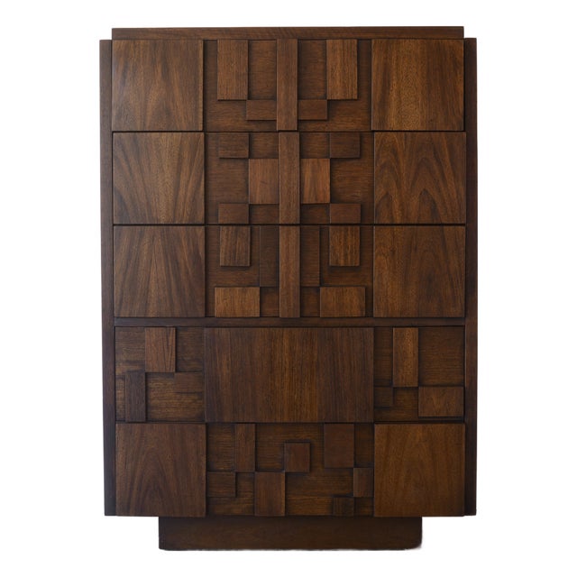 Mid-Century Modern Vintage MCM Lane Brutalist Staccato Highboy Dresser For Sale - Image 3 of 13