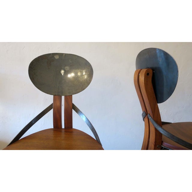 Mid-Century Brutalist Teak and Patinated Steel Dining Table & Chairs, Set of 7 For Sale - Image 14 of 18
