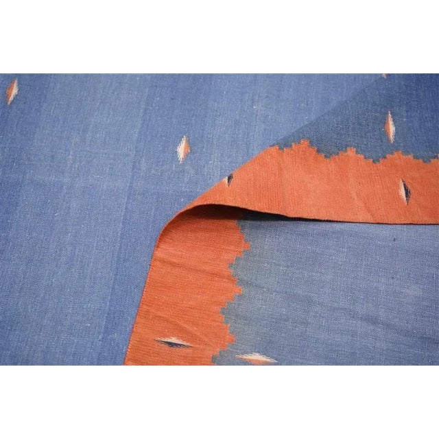 1950s Vintage Dhurrie Square Rug in Blue With Geometric Patterns, From Rug & Kilim For Sale - Image 5 of 5