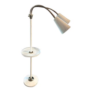 Mid Century Double Gooseneck Floor Lamp With Center Reticulated Tray, Attributed to Gerald Thurston For Sale