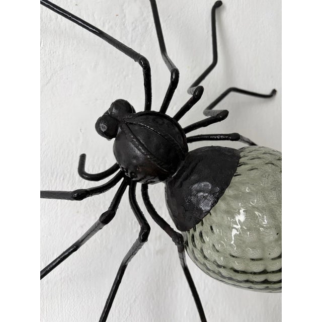 Midcentury Italian Brutalist Spider Detailed Rare Green Glass Body Sconce For Sale - Image 4 of 11