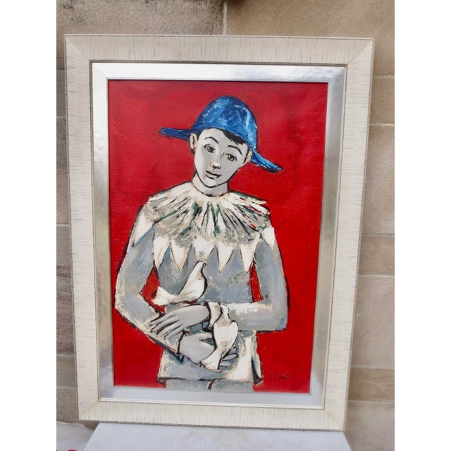 Royal Blue T Sabat Oil on Canvas Harlequin With Dove Circa 50s' For Sale - Image 8 of 8