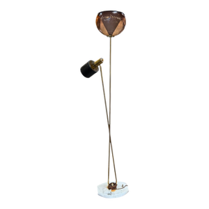 1970s Italian Brass Floor Lamp With Smoked Murano Glass and Adjustable Spotlight