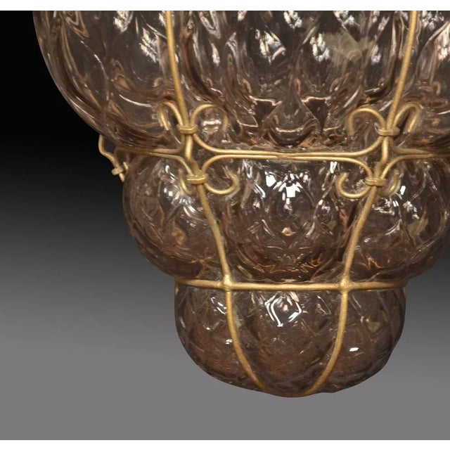 Seguso Murano hand-blown purple Glass Caged Pendant Light. Dimensions Height 17 Inches Width 10 Inches Depth 10 Inches. UK...