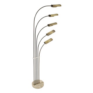 Mid-Century Modern Brass, Acrylic Glass, and Travertine Floor Lamp from Goffredo Reggiani, Italy, 1970s For Sale