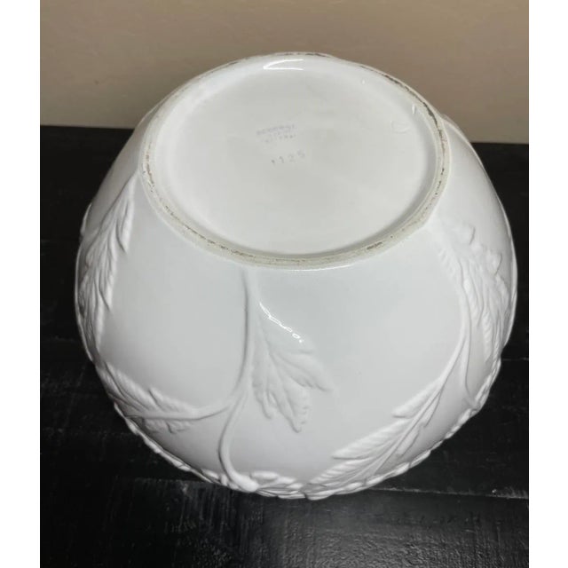 Late 20th Century White Ceramic Petal Edge Raised Floral Large Bowl Cachepot Made in Portugal For Sale - Image 11 of 12