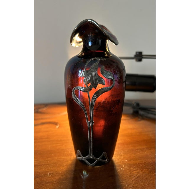 Iridescent Glass Soliflore Vase with Sterling Overlay For Sale - Image 15 of 16