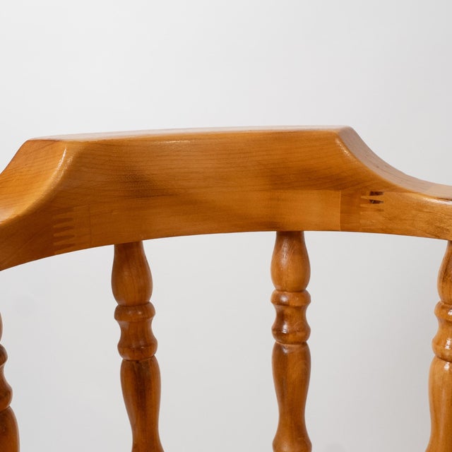 Brown 1980s Set of 4 Knotty Pine Swivel Captain’s Bar Stools With Saddle Seats For Sale - Image 8 of 8
