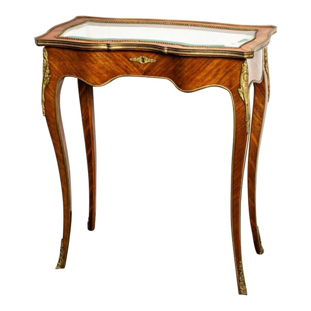 Antique Early 20th Century French Louis XV Kingwood Vitrine Side Table With Gilt Bronze Mounts For Sale