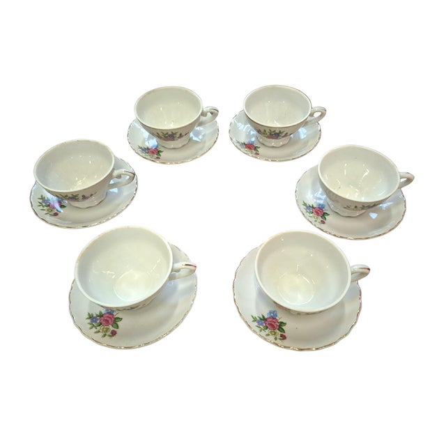 Vintage Japanese Porcelain Teacups and Saucers, 1950s, Set of 12 For Sale - Image 4 of 12
