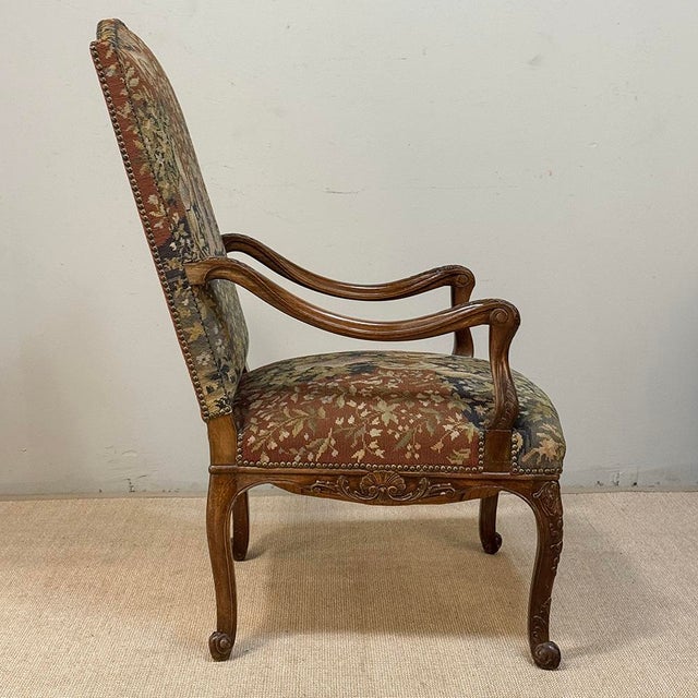 Wood 19th Century French Louis XV Style Cluny Tapestry Armchair For Sale - Image 7 of 18