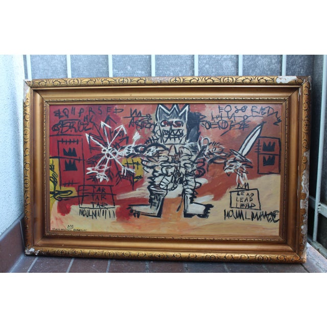 After Basquiat, Neo-Expressionist Composition, 1980s, Oil & Wood For Sale - Image 9 of 9