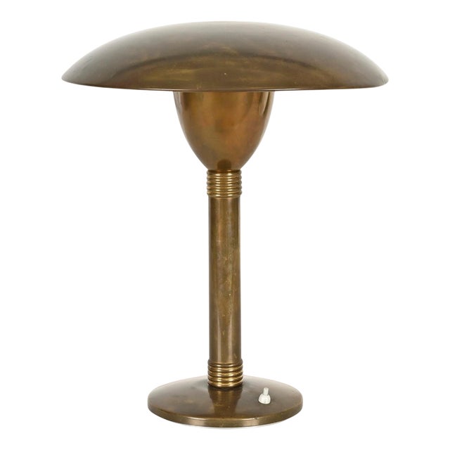 Art Deco Patinated Brass Mushroom Table Lamp, Italy, 1940s For Sale