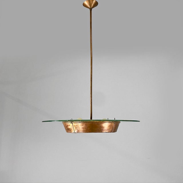 Mid-Century Modern Italian Glass Pendant with Copper Decoration, 1940s, in Good conditions. Designed 1920 to 1949 Up to...