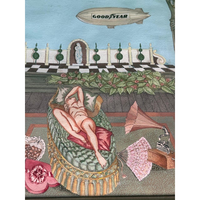 An original hand-painted watercolour and gouache over pen-and-ink and graphite on heavy cold-pressed paper: a colonnaded...
