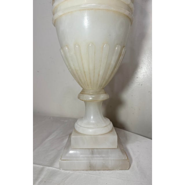 Antique Italian Hand Carved Alabaster Marble Stone Urn Style Electric Table Lamp For Sale - Image 12 of 14