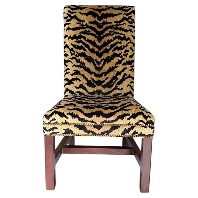 Fabulous Ralph Lauren high-back dining chair custom reupholstered in the most soft, dense, luxurious tiger Aja fabric by...