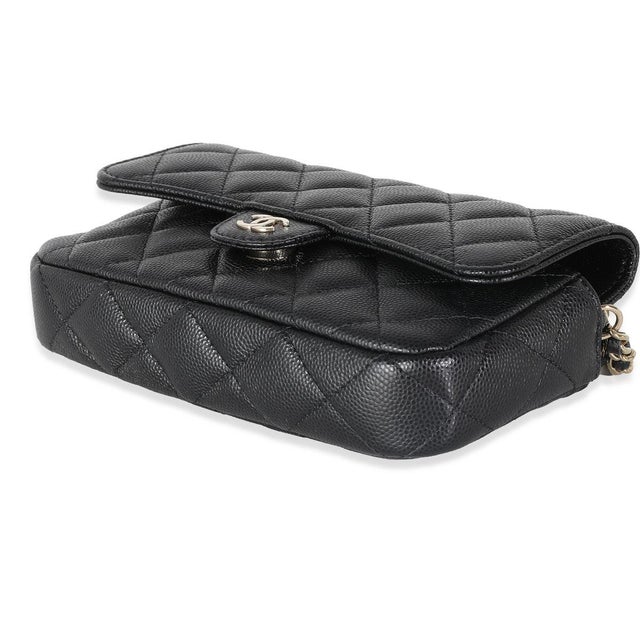 Animal Skin Black Quilted Caviar Flap Phone Handbag With Chain For Sale - Image 7 of 9