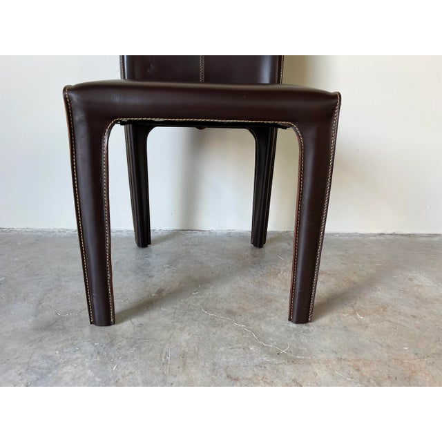 1980's Postmodern Italian Brown Leather Desk Chair by Arper For Sale - Image 4 of 11