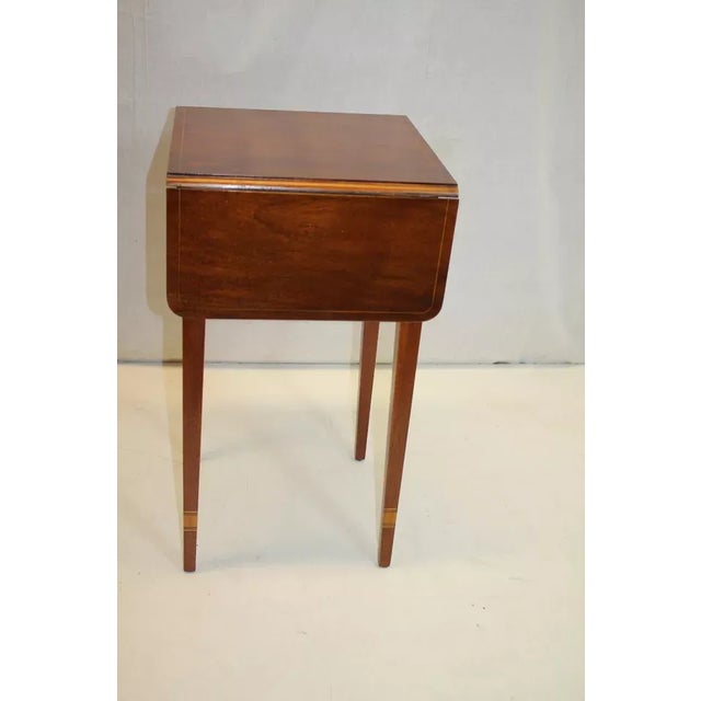 Mid 20th Century English Inlaid Drop Leaf Table W Leather Front Drawer by Stiehl New York For Sale - Image 5 of 10