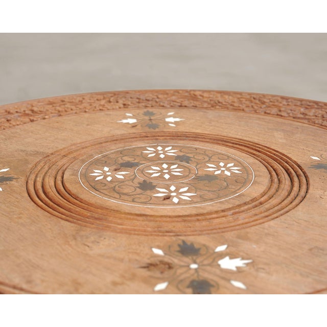 Moorish Style Carved Teak Inlaid Round Tabouret Drink Table For Sale - Image 12 of 18