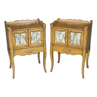 Pair of Gorgeous French Carved Walnut Bodart or Ruseau Style Nightstands For Sale