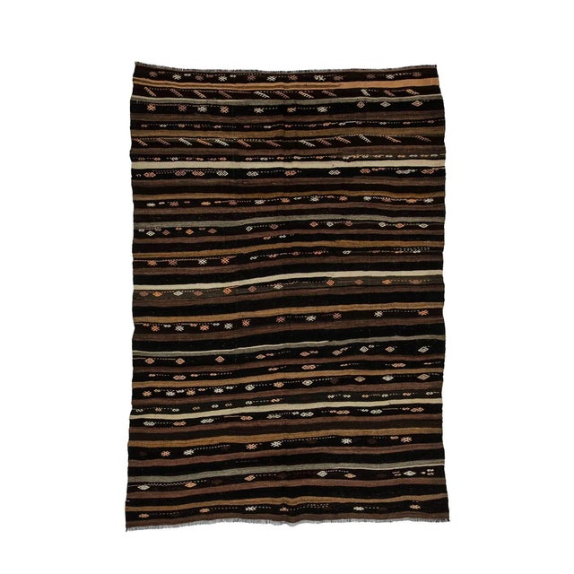 Textile Striped Vintage Goat Hair Kilim Rug- 7′ × 10′ For Sale - Image 7 of 7