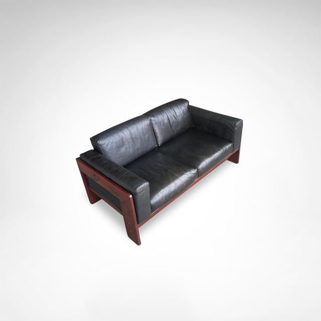 Wood Bastiano Two-Seater Wood and Leather Sofa by Afra & Tobia Scarpa for Knoll International 1980s For Sale - Image 7 of 11