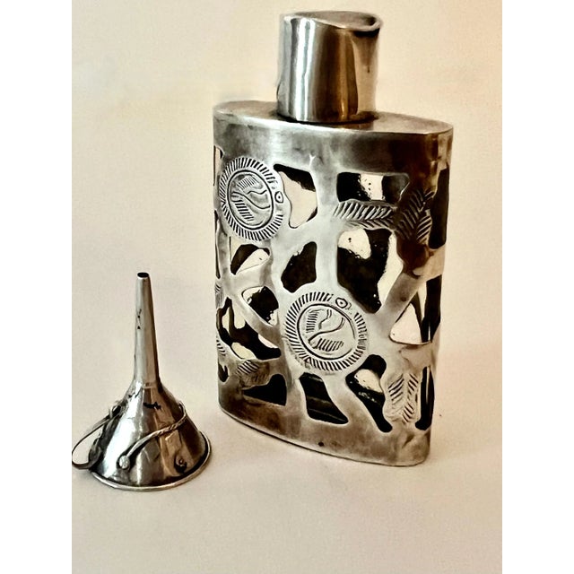 Victorian 19th Century Sterling Silver Filigree Bottle with Sterling Perfume Funnel For Sale - Image 3 of 10