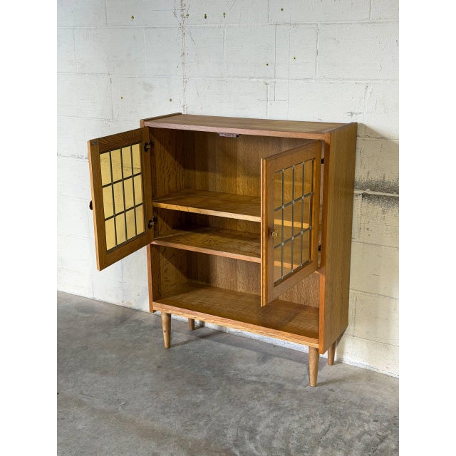 Oak Glass Cabinet With Open Shelf Danish Mid-Century Modern 1960s For Sale - Image 4 of 11